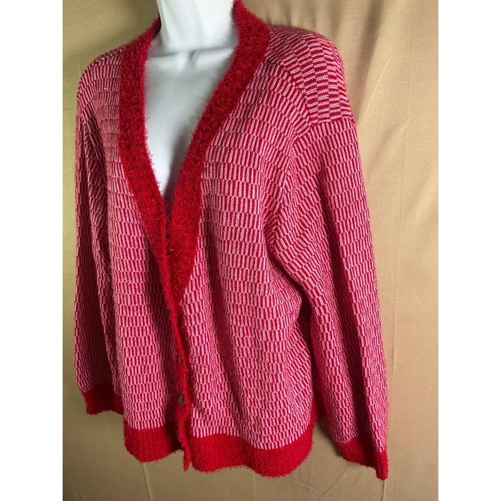 33 Degrees Women Red Pink Christmas Cardigan Sweater Tree Buttons XL Holiday - Picture 4 of 12